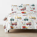 Construction Trucks Classic Cool Organic Cotton Percale Duvet Cover Set - White , Full