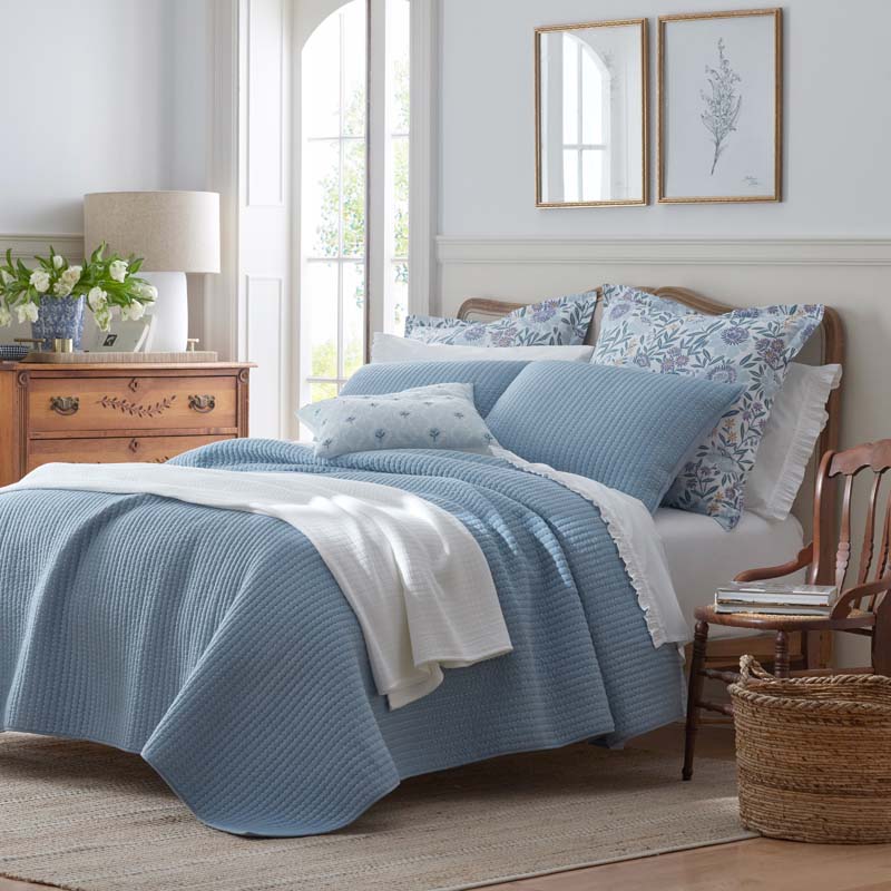 Fara Textured Kantha Quilted Sham - Blue, King