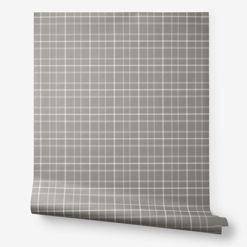 Plaid Traditional Wallpaper - Khaki, Roll