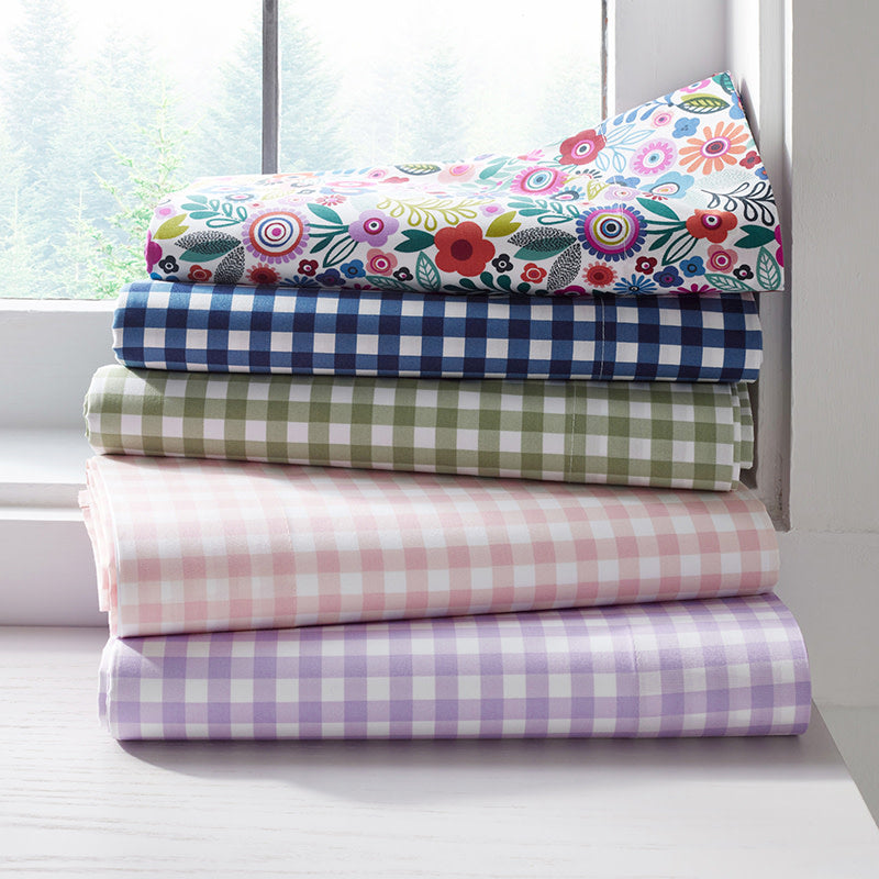 Gingham Classic Cool Organic Cotton Percale Duvet Cover Set - Moss, Full/Queen