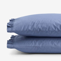 Solid Ruffle Garment Washed Cotton Percale Pillowcase Set - Denim Blue, Standard