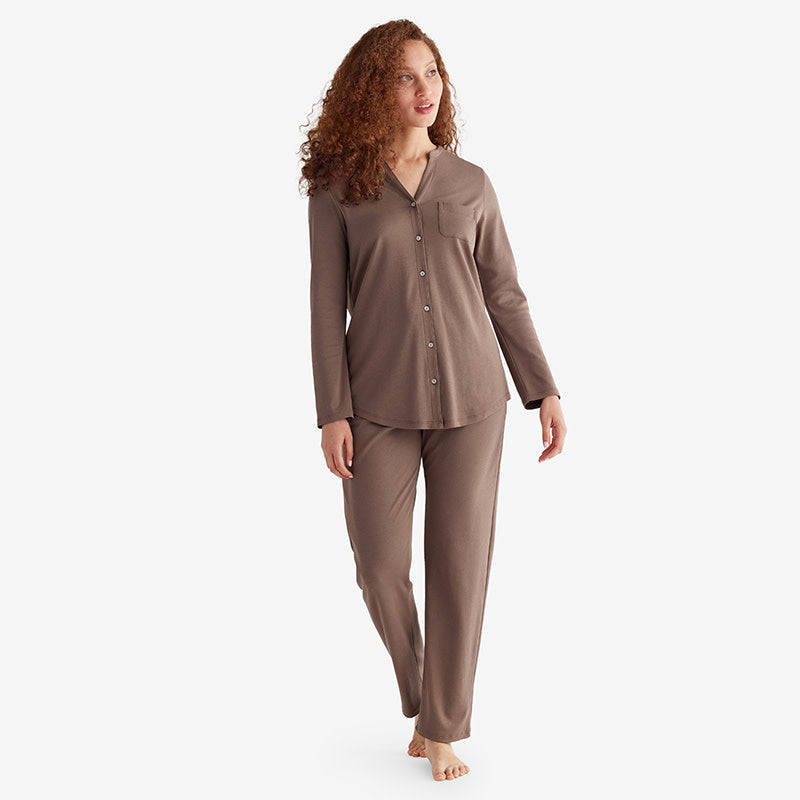 Pima Cotton Women's Button-Down Pajama Set - Cocoa, XL