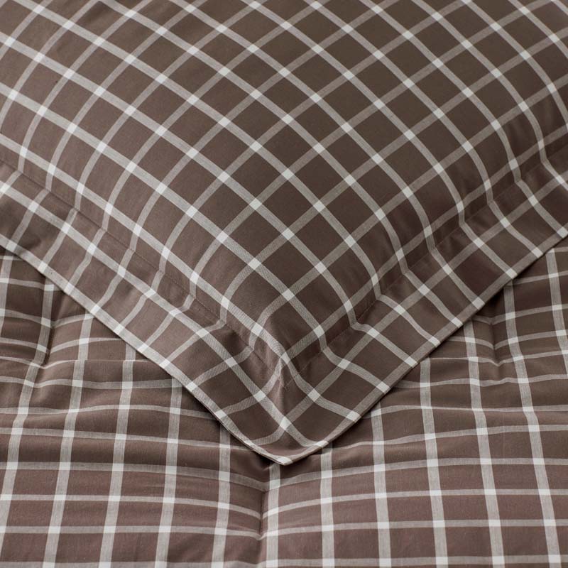 Classic Stripes and Plaids Cool Yarn-Dyed Cotton Percale Reversible Comforter - Windowpane Brown, Twin/Twin XL