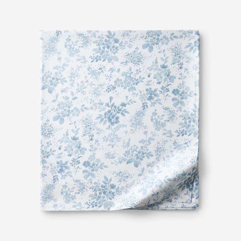 Whisper Fleur Premium Smooth Wrinkle-Free Sateen Flat Bed Sheet - Blue Mist, King/Cal. King