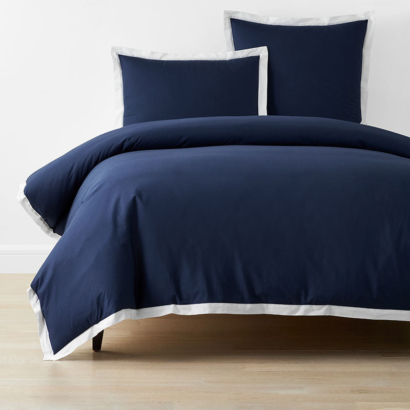 Solid Border Classic Cool Cotton Percale Duvet Cover - Navy, King/Cal. King