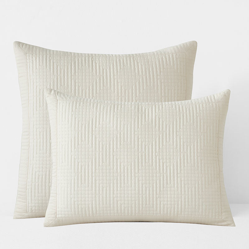 Premium Smooth Cotton Sateen Solid Quilted Sham - Cream, Euro