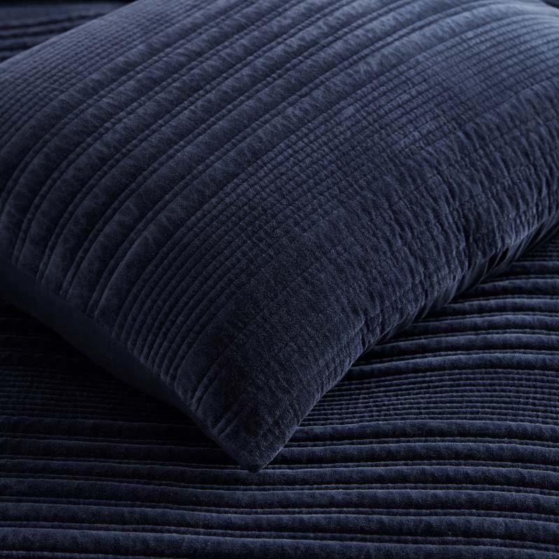 Line Stitch Velvet Quilted Sham - Navy, Euro