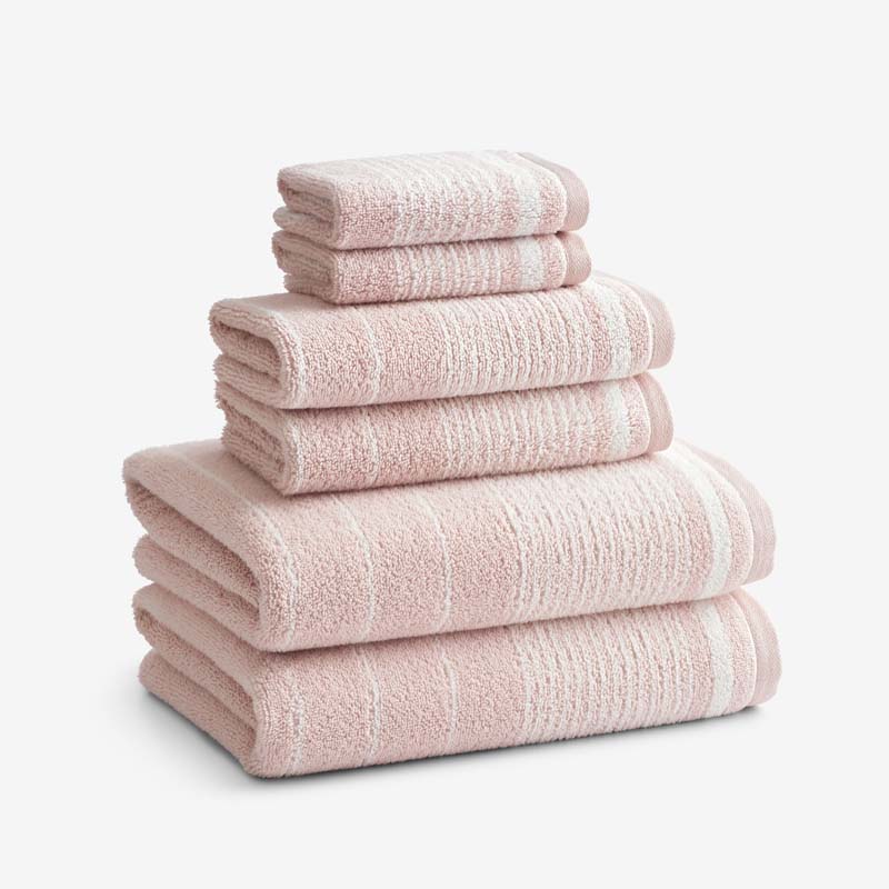 Plush Spa Stripe 6-Piece Bath Set - Light Rose Quartz