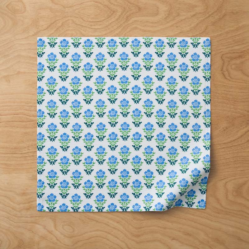 Floral Plaid Napkins, Set of 4 - Blue