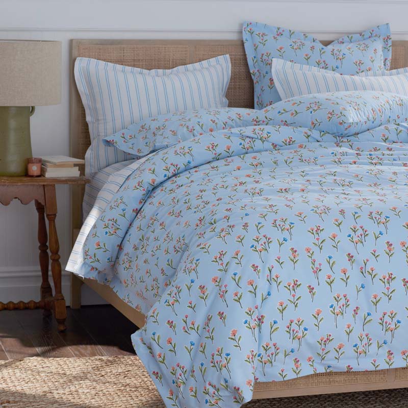 Blossoms and Stripes Classic Cool Cotton Percale Sham - Garden Poppies, Standard