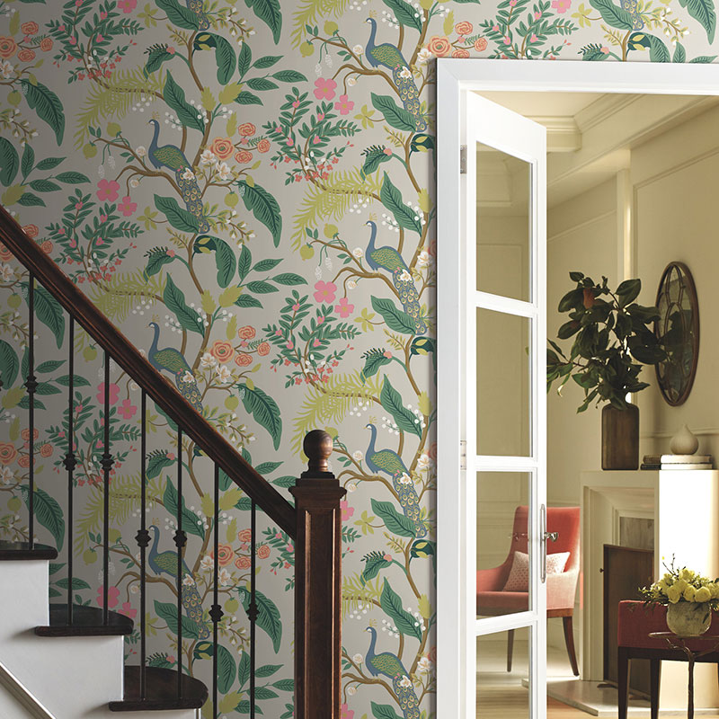 Peacock Traditional Wallpaper - Linen, Swatch