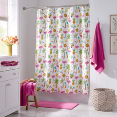 Summer Prints Classic Cool Cotton Percale Shower Curtain - Flamingo and Palms