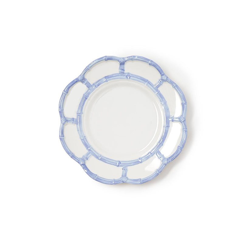 Faux Bamboo Border Melamine Salad Plates, Set of 4 - Light Blue