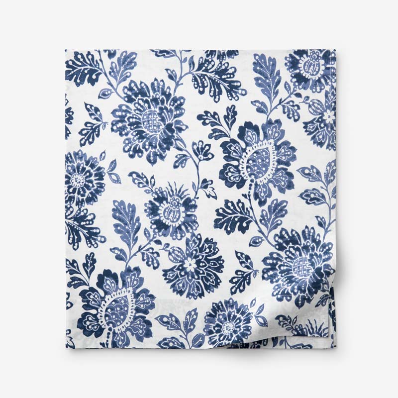 Floral Indigo Garden Classic Cool Cotton Percale Flat Bed Sheet - Blue, King/Cal. King