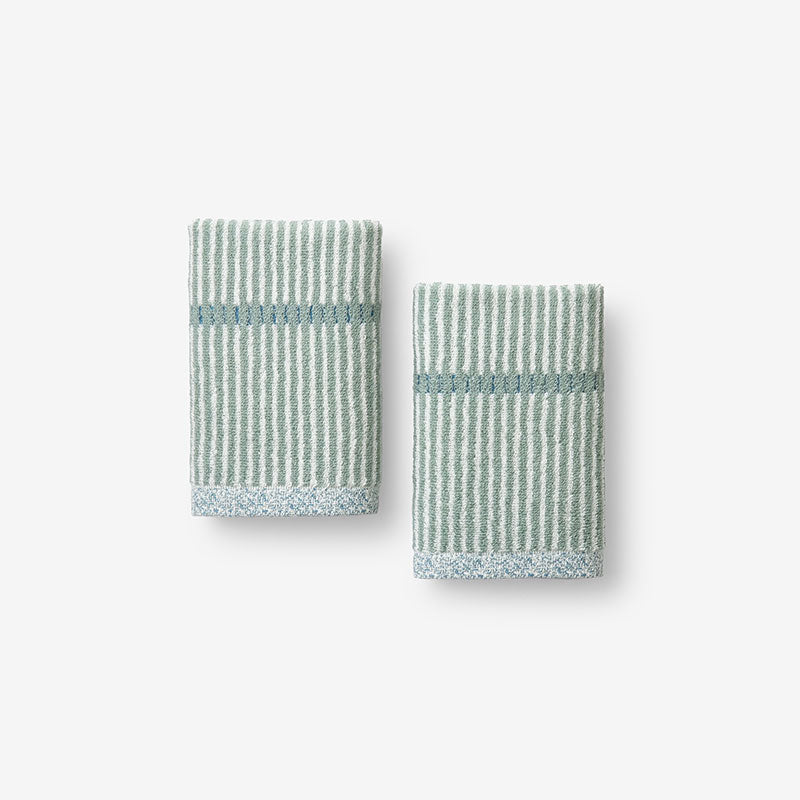 Narrow Stripe Reversible Cotton Washcloths, Set of 2 - Spa Green