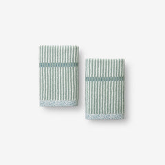 Narrow Stripe Reversible Cotton Washcloths, Set of 2 - Spa Green