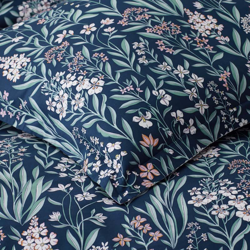 Julienne Classic Cool Cotton Percale Reversible Sham - Mini Floral Navy, Standard