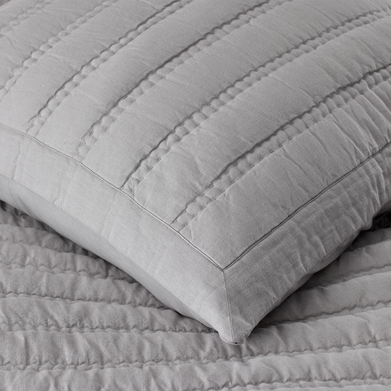 Premium Breathable Washed Linen Solid Quilted Sham - Gray, Standard