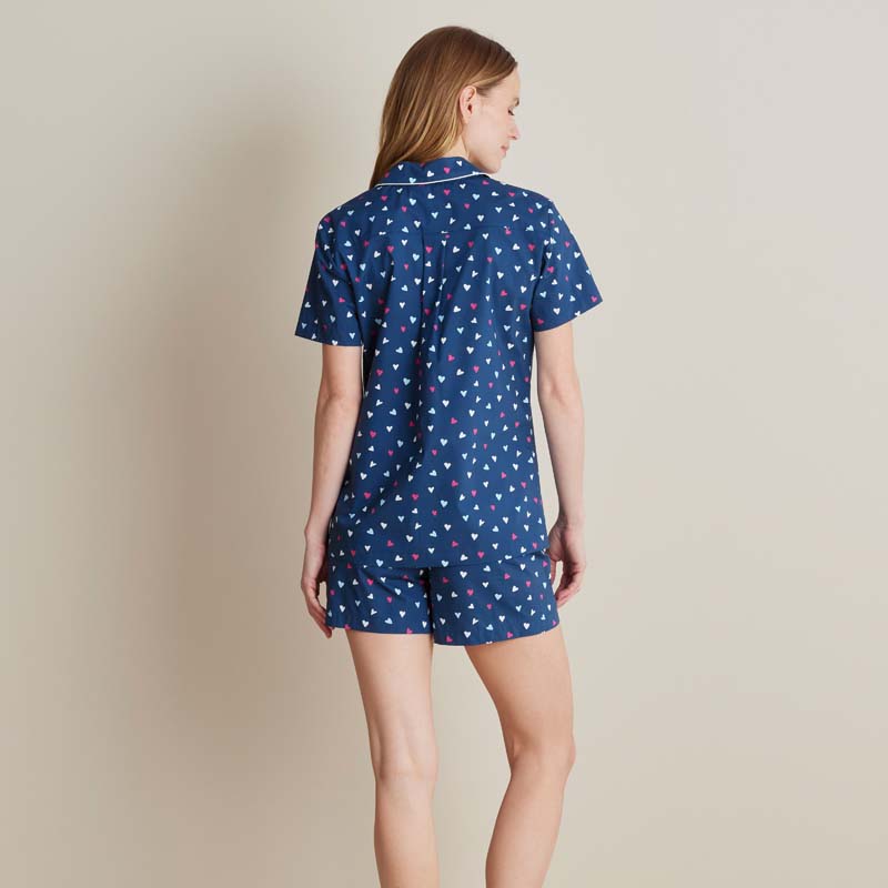 Printed Poplin Women's Shorts Set - Navy Hearts, XXL