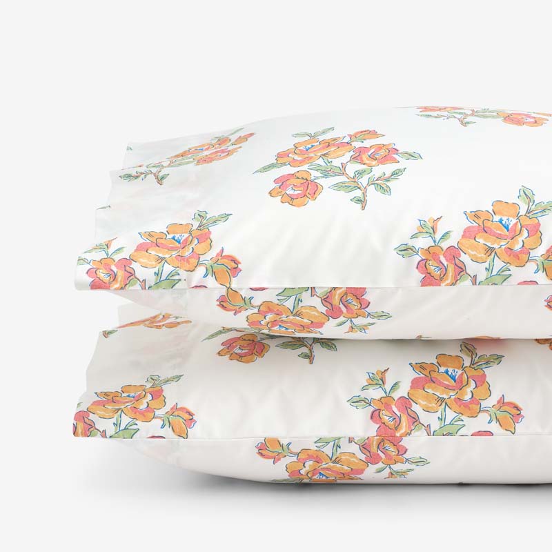 Blossoms and Stripes Classic Cool Cotton Percale Pillowcase Set - Petal Charm, Standard