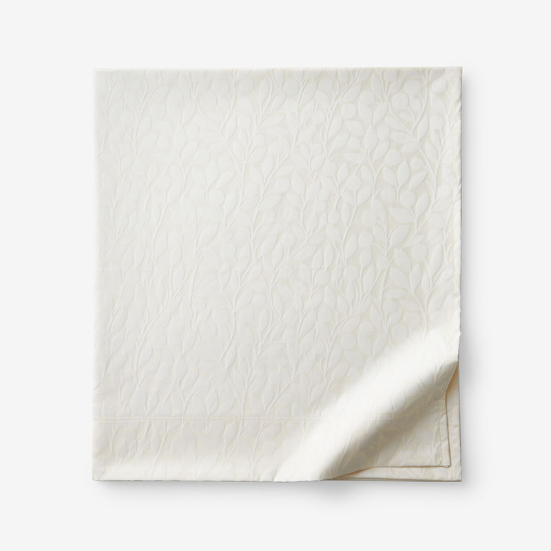 Jacquard Leaf Yarn-Dyed Premium Smooth Supima® Cotton Wrinkle-Free Sateen Flat Bed Sheet - Ivory, King/Cal. King