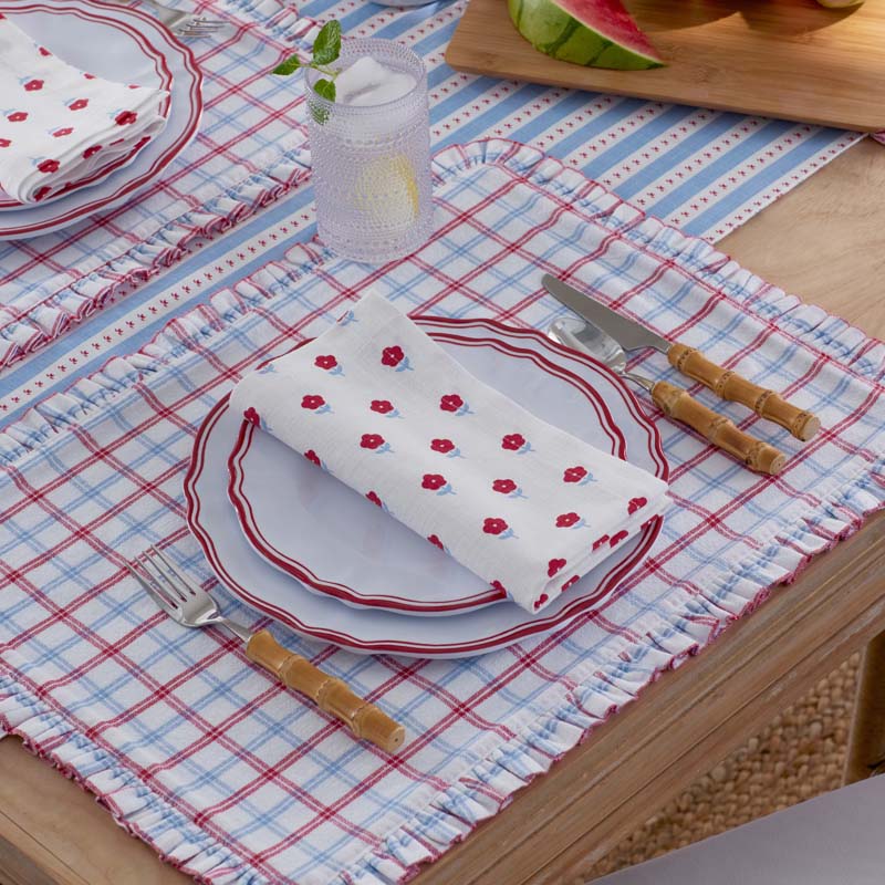 Flower Napkins, Set of 4 - Flowers Red Blue