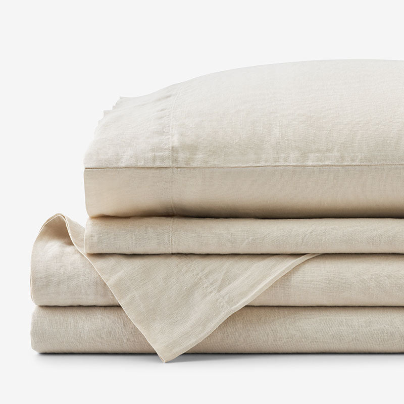 Premium Breathable Washed Linen Solid Bed Sheet Set - Parchment, Full