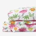 Summer Prints Classic Cool Cotton Percale Bed Sheet Set - Flamingo and Palms, Queen