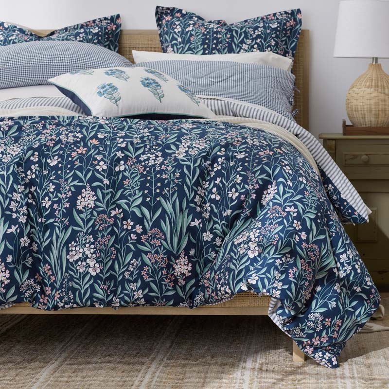 Julienne Classic Cool Cotton Percale Reversible Sham - Mini Floral Navy, Euro