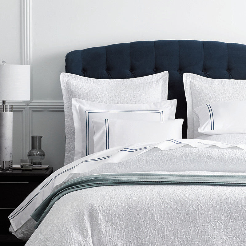 Dorset Stripe Luxe Smooth Egyptian Cotton Sateen Bed Sheet Set - Blue, Full