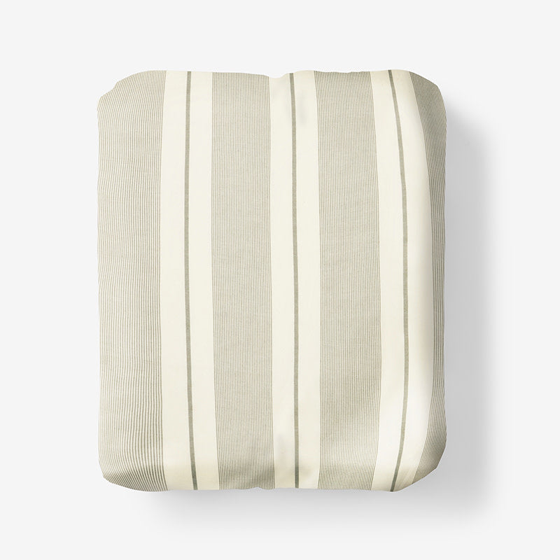 Tailored Stripes and Plaids Classic Cool Cotton Percale Fitted Bed Sheet - Wide Stripe Moss Green, Full