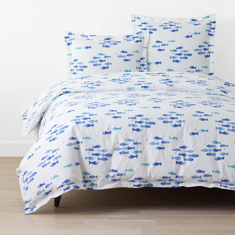 Summer Prints Classic Cool Cotton Percale Duvet Cover - Fish Swim, King/Cal. King