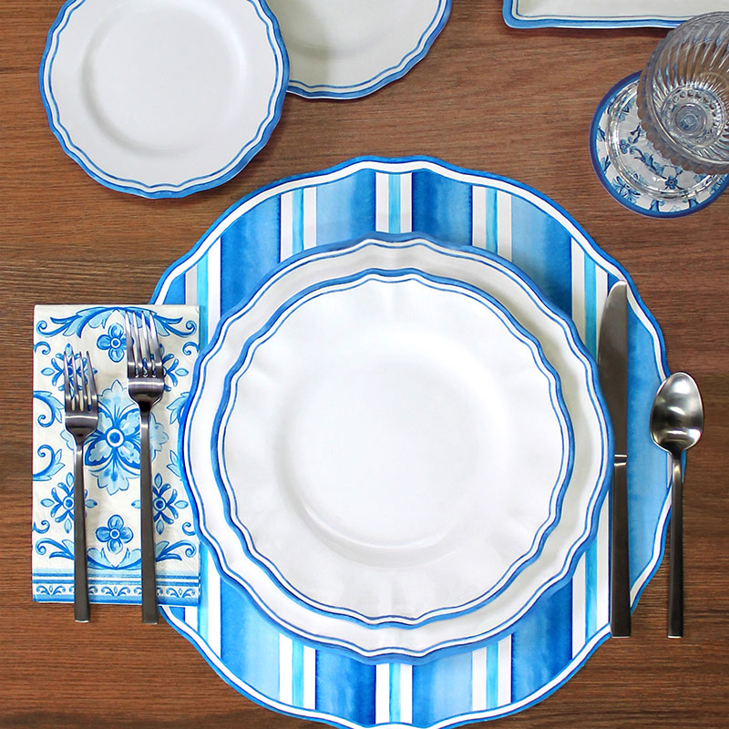 Maison Melamine Dinner Plates, Set of 4 - White/Blue