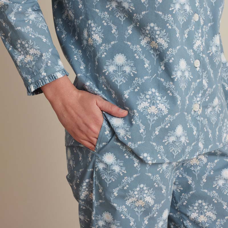 Printed Poplin Women's Long Sleeve Button-Down Pajama Set - Floral Spray, M