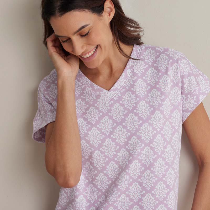 Printed Pima Cotton Women's Jogger Pants Pajama Set - Lisbon Mauve, M