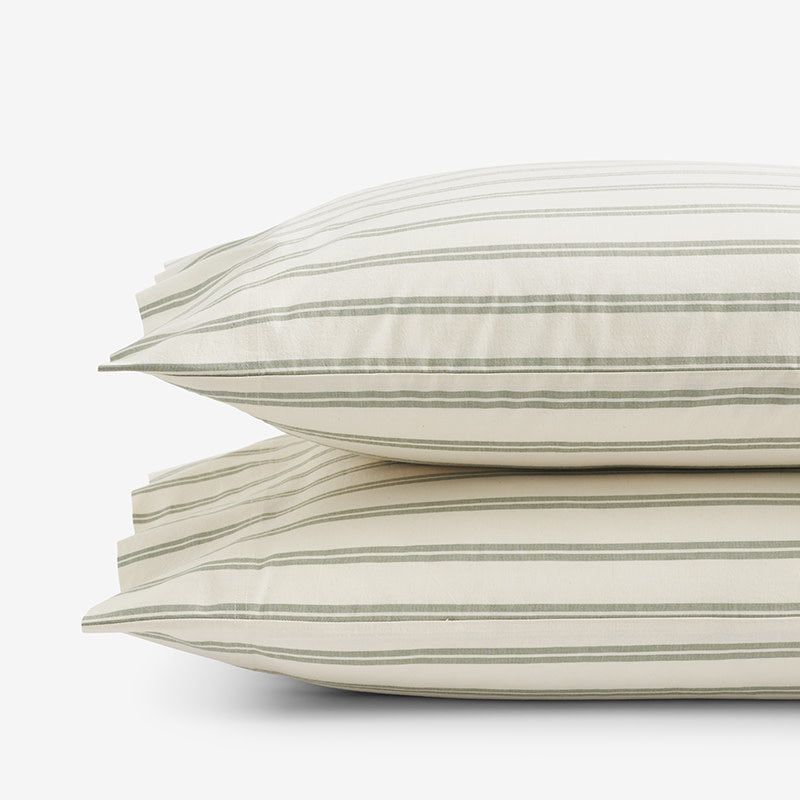 Tailored Stripes and Plaids Classic Cool Cotton Percale Pillowcase Set - Narrow Stripe Moss Green, King