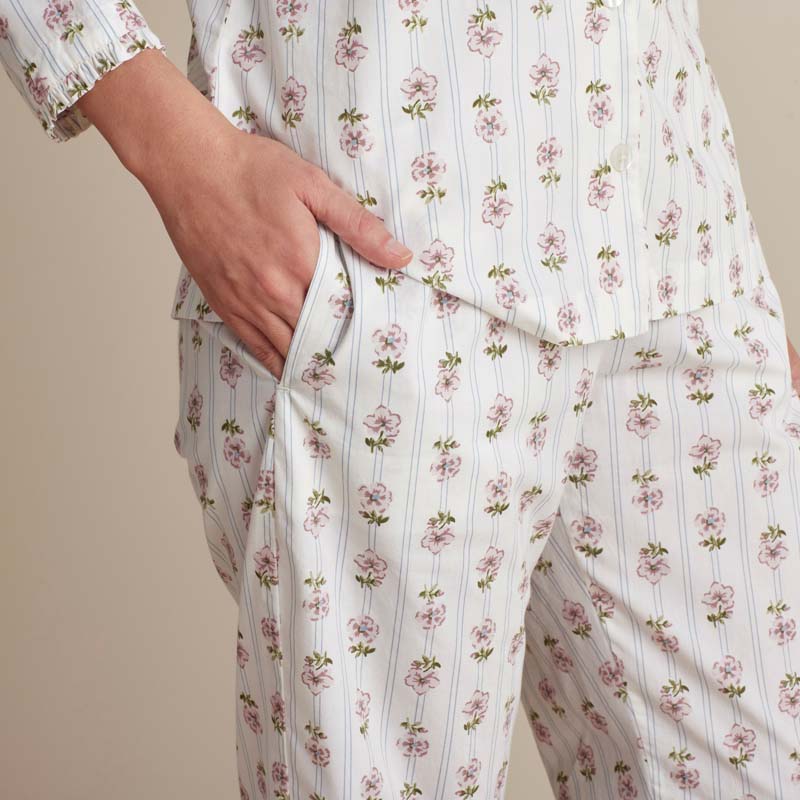Printed Poplin Women's Long Sleeve Button-Down Pajama Set - Cottage Stripe, XL