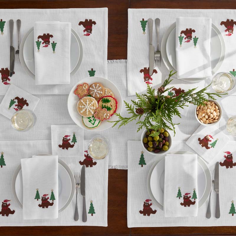 Embroidered Novelty Cocktail Napkins, Set of 4 - Bear