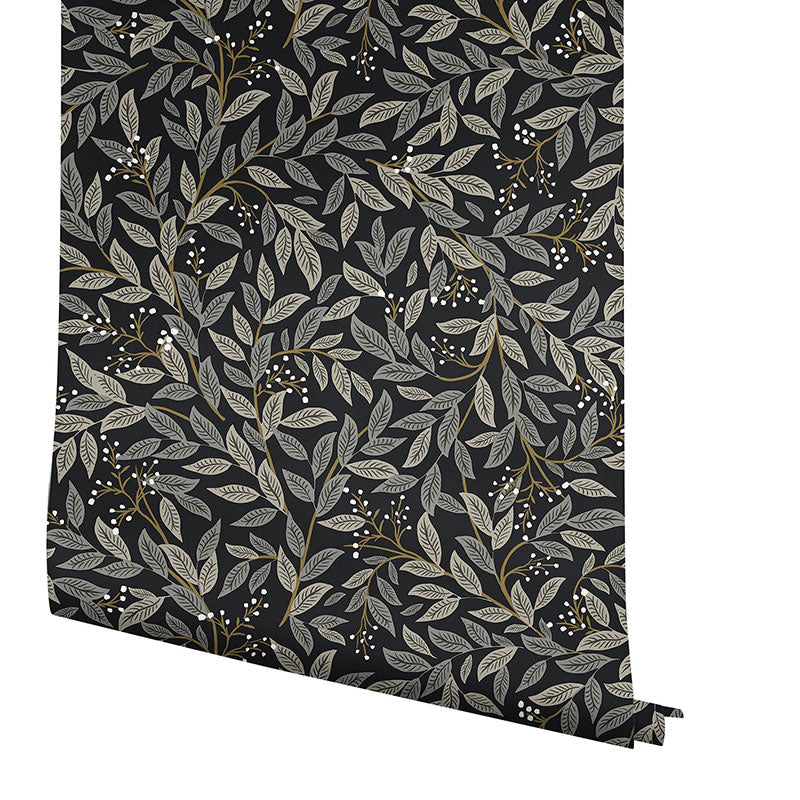 Willowberry Traditional Wallpaper - Black, Roll