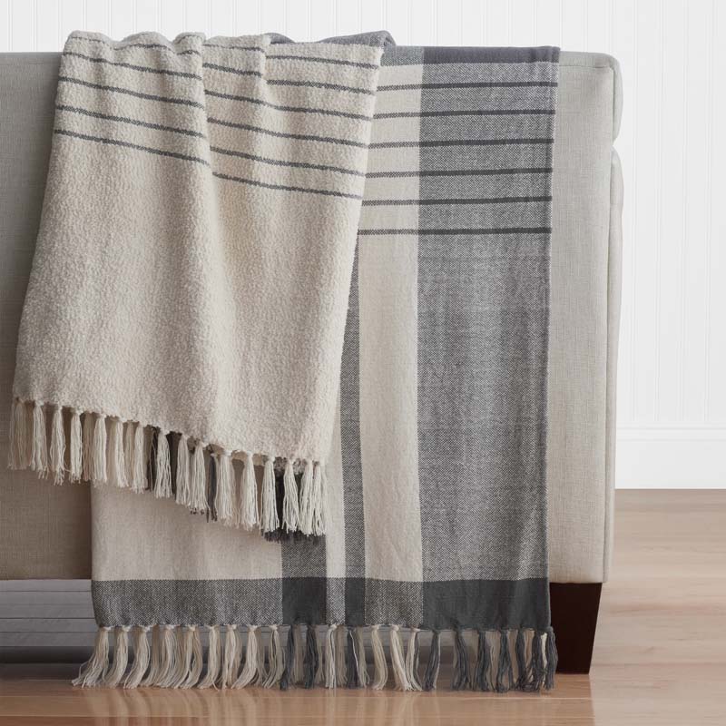 Textured Boucle Throw - Charcoal Gray
