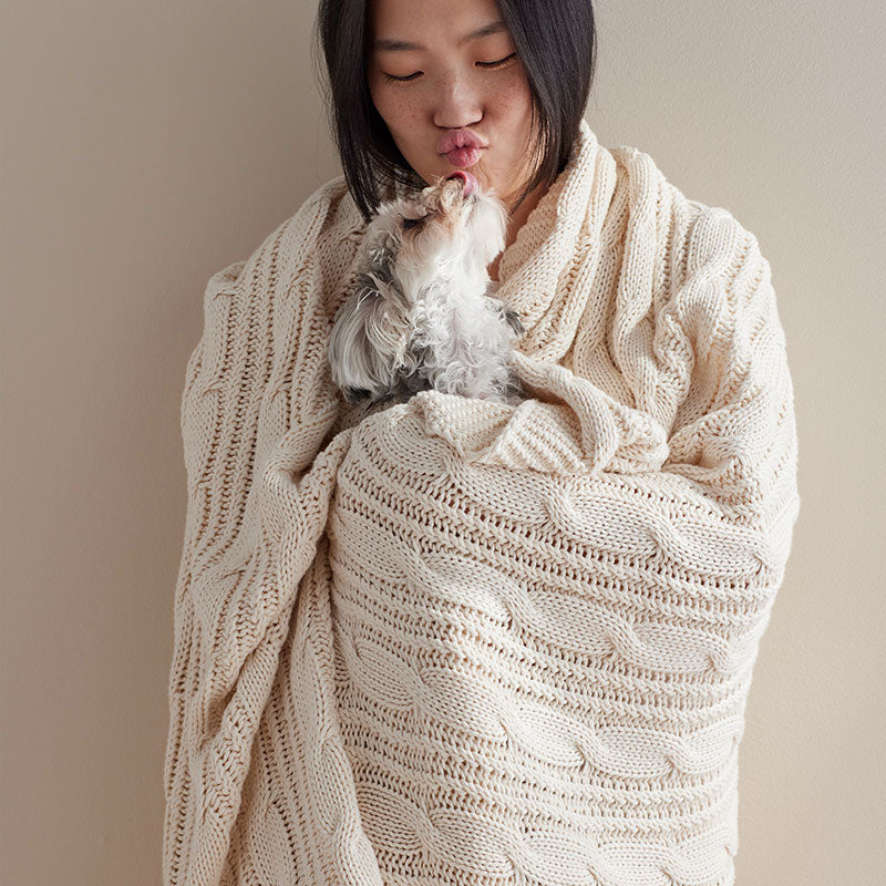 Chunky Cable Knit Throw - Natural