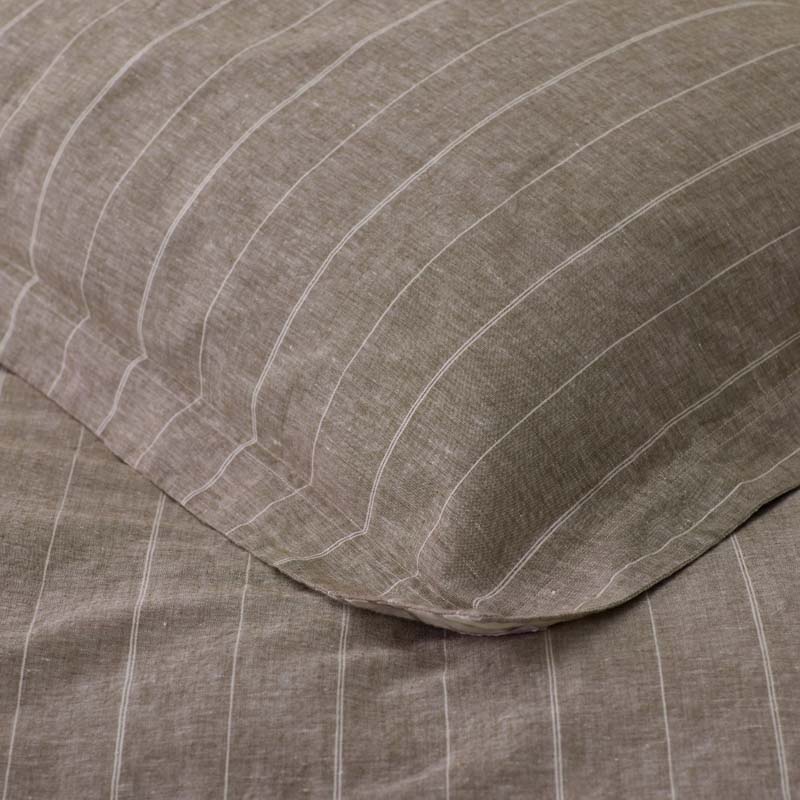 Tailored Stripes Premium Breathable Washed Linen Cotton Reversible Sham - Wide Stripe Dark Brown, Euro