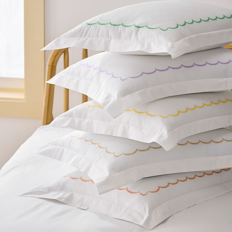 Scallop Embroidered Premium Cool Egyptian Percale Pillowcase Set - Melon, Standard