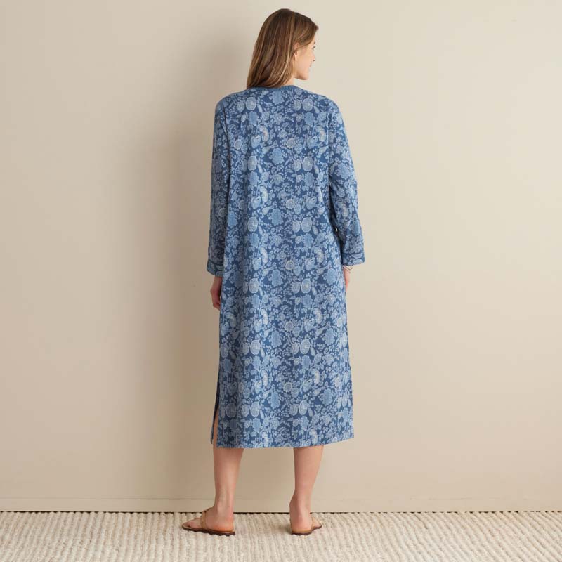 Printed Voile Women's Caftan - Indigo Floral, M