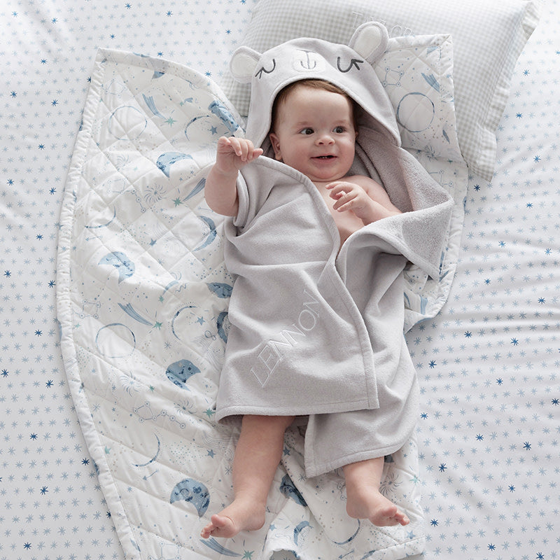 Night Sky Classic Cool Organic Cotton Percale Quilted Reversible Sherpa Stroller Blanket - Blue