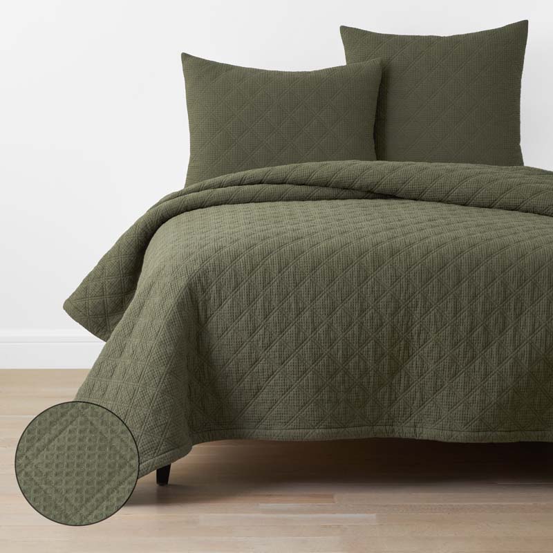 Waffle Quilt - Olive, Twin/Twin XL