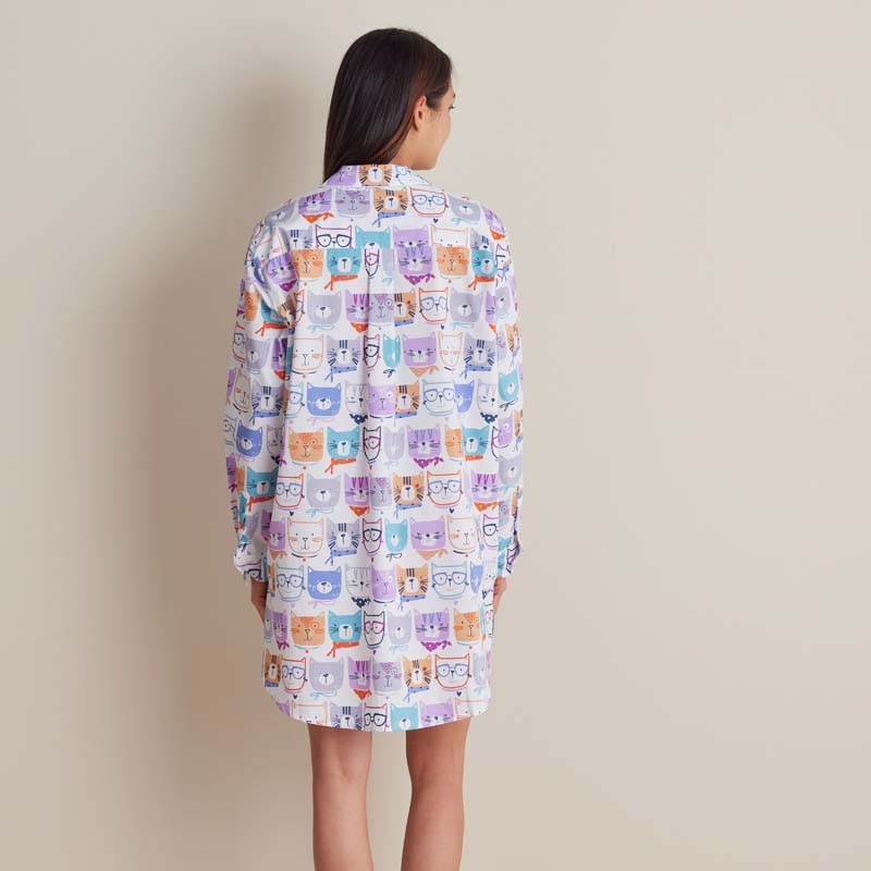 Printed Poplin Women's Nightshirt - Stylish Cats, XL