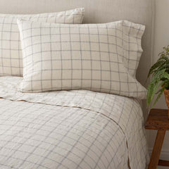 Tailored Stripes and Plaids Premium Breathable Washed Linen Cotton Flat Bed Sheet - Windowpane Deep Navy, Full