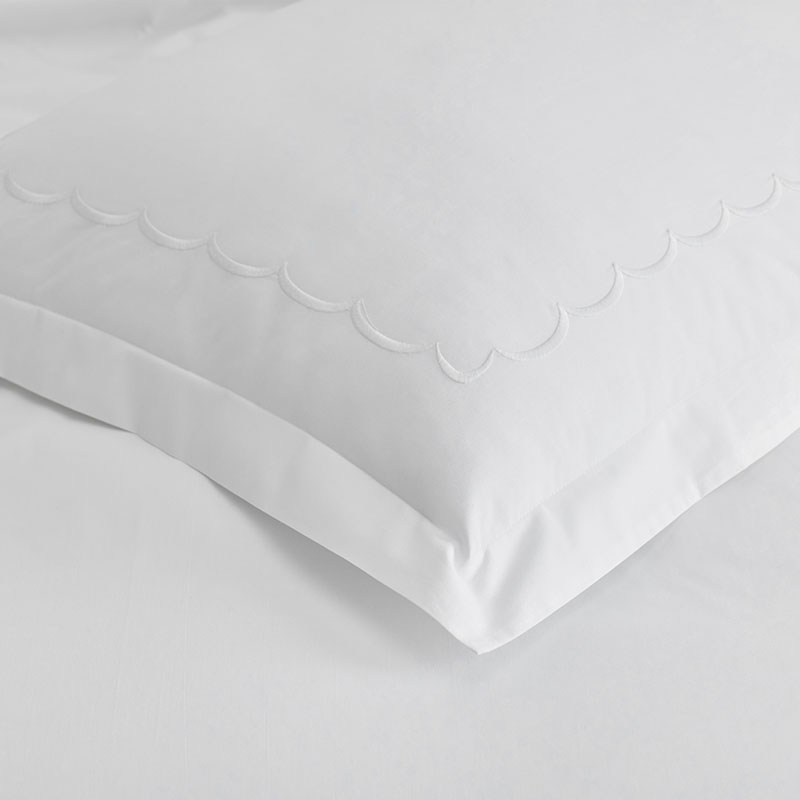 Embroidered Scallop Classic Cool Cotton Percale Sham - White, Euro