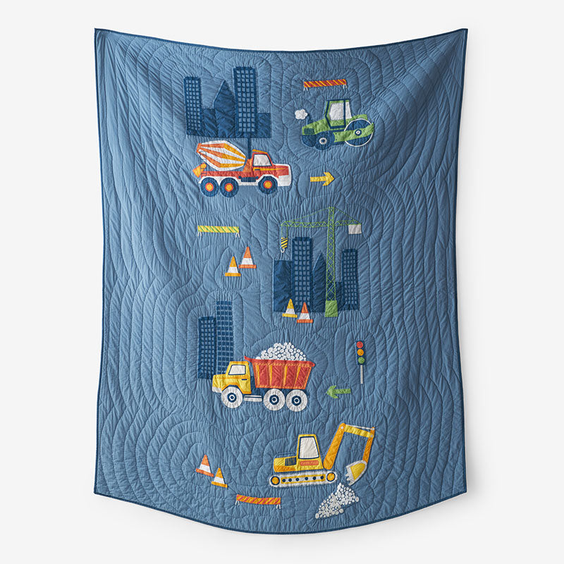 Construction Trucks Quilted Sham - Blue, Standard